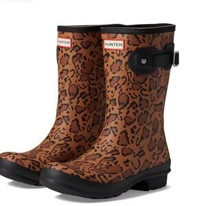 Hunter short leopard animal print water proof boots NWT size US 9